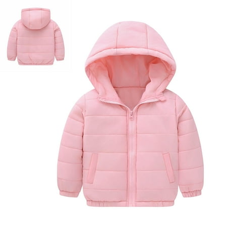 Toddler Winter Coats with Hooded Puffer Jacket Kids Pink Puffer Coat Zipper Long Sleeve Waterproof Girls Thicken Jacket Girls Winter Coat Size 2-3 Years