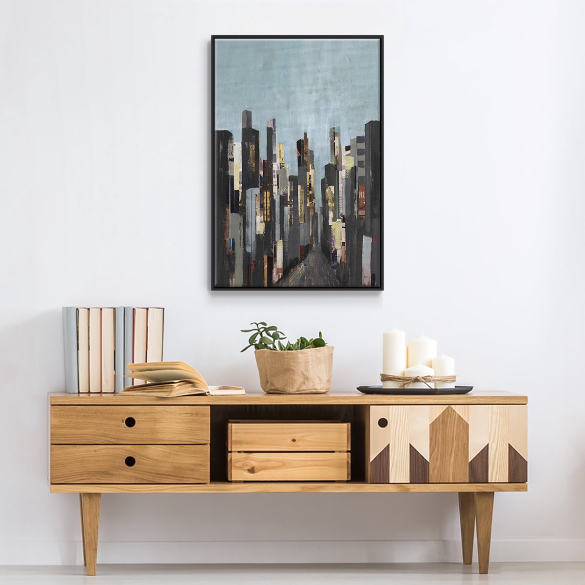 City Beat Framed Premium Gallery Wrapped Canvas - Ready to Hang - 27 x 41 - Black Floating Frame