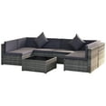 thumbnail image 3 of Outsunny 7 Piece Outdoor Patio Furniture Set, PE Rattan Wicker Sectional Sofa Set with Couch Cushions, Pillows, Black Coffee Table, Double Gray, 3 of 10
