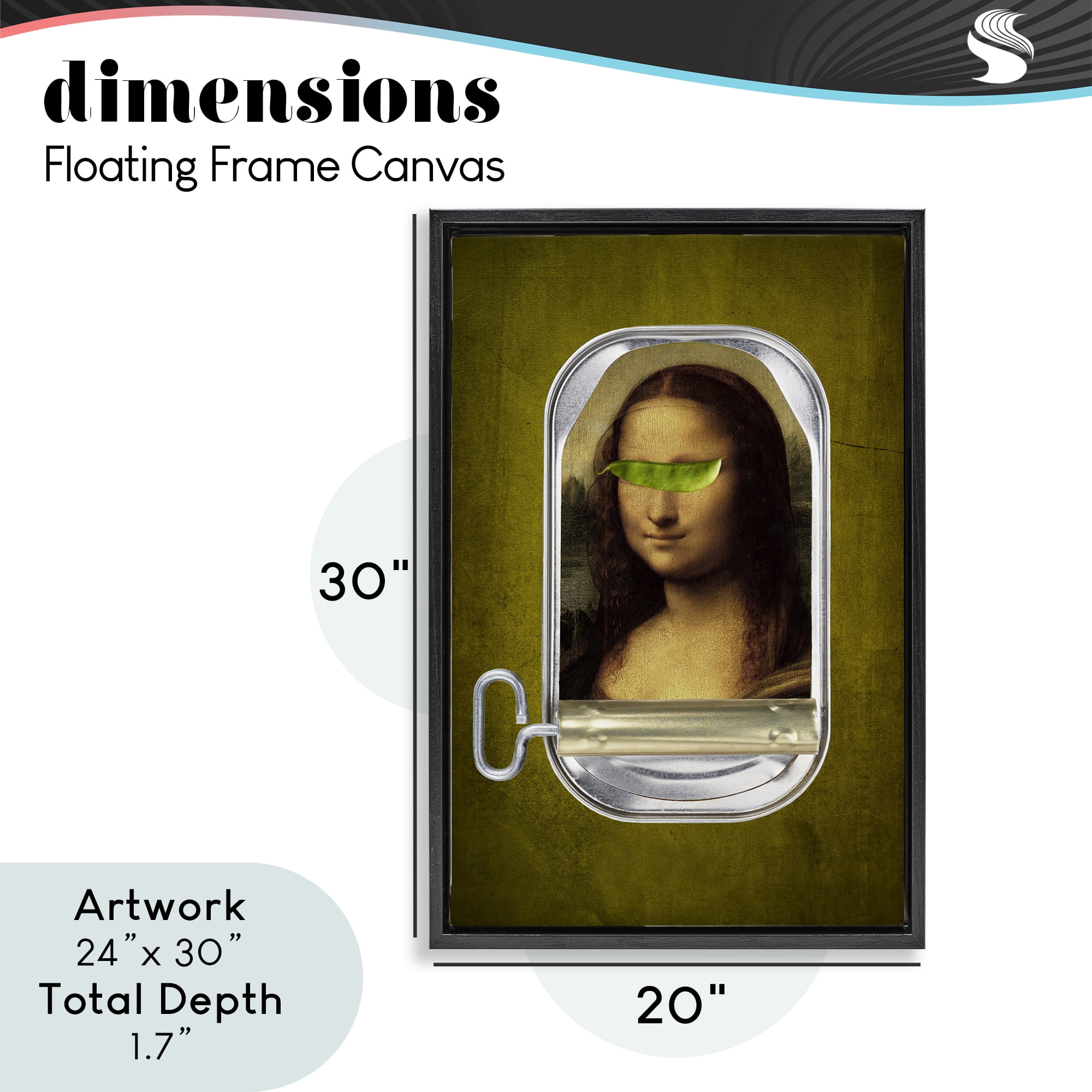 Canned Mona Lisa Black Framed Floater Canvas Wall Art, design by Elo Marc