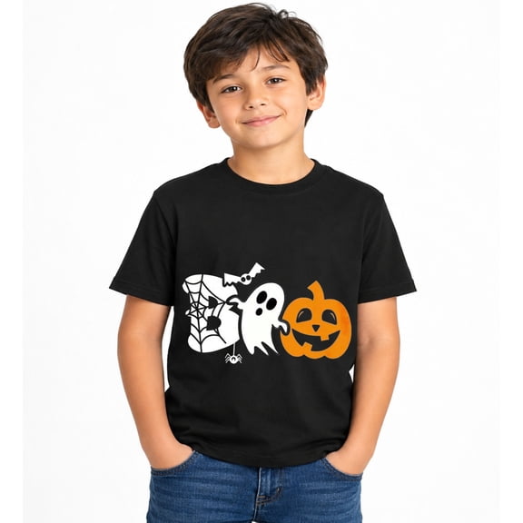 Halloween Mummy Ghost and Pumpkin T-Shirt for Boys, Cute Graphic Short Sleeve Shirt for Autumn Seasonal Wear