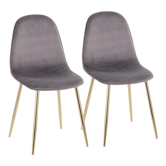 LumiSource Gold Steel, Grey Velvet Pebble Chair - Set of 2