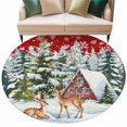 thumbnail image 6 of Red Christmas Round Rug 5ft Washable Circle Kitchen Rugs Non Slip Xmas Winter Forest Tree Deer Snowflakes Large Area Rug Indoor Floor Carpet for Bedroom Living Room Home Office Dining Room Nursery, 6 of 8