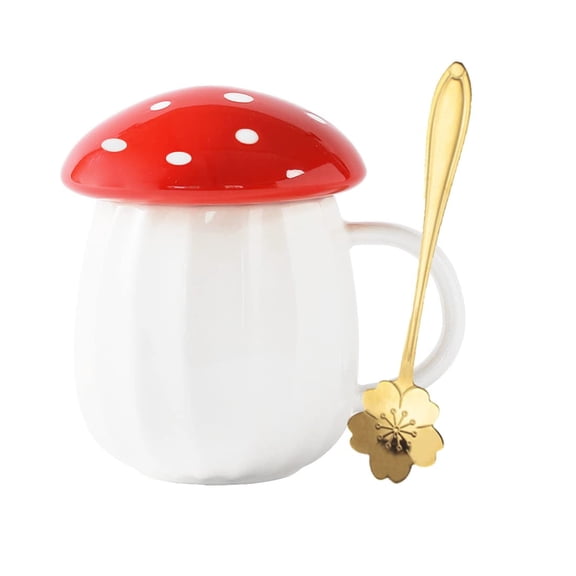 Cute Mushroom Mug Tea Cup Set Mushroom Stuff for Milk Glass Coffee Tea Cup Mug With Lid and Handle Gifts for Girl Women Birthday Christmas Home Mushroom Decor