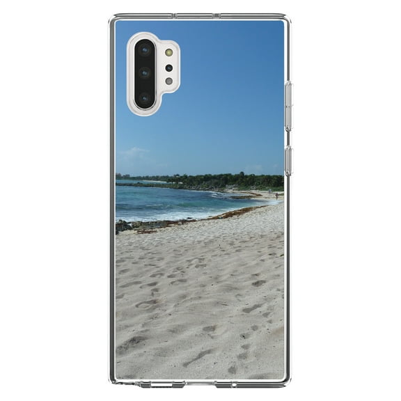DistinctInk Clear Shockproof Hybrid Case for Galaxy Note 10 PLUS (6.8" Screen) - TPU Bumper, Acrylic Back, Tempered Glass Screen Protector - Beach Scene Akumal Mexico