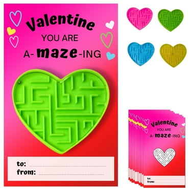 4E's Novelty 36 Valentine Heart Mazes with Cards, Bulk Exchange Party Gifts for Kids