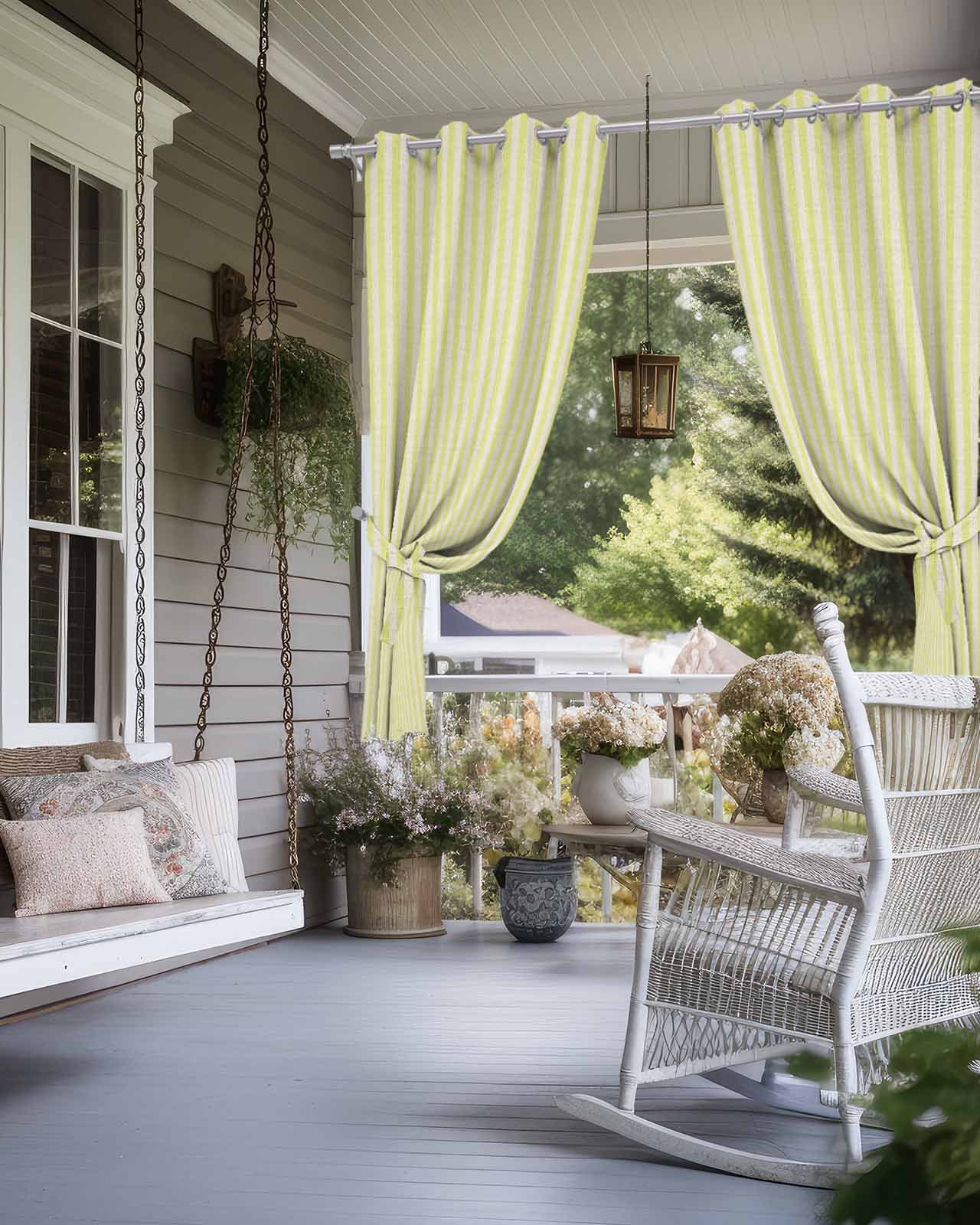 Yellow Striped Outdoor Curtains for Patio, Modern Simple Farmhouse Beige Vintage Privacy Drapes Grommet Waterproof Outside Curtains for Porch/Cabana/Balcony 54"x 108", 1 Panel