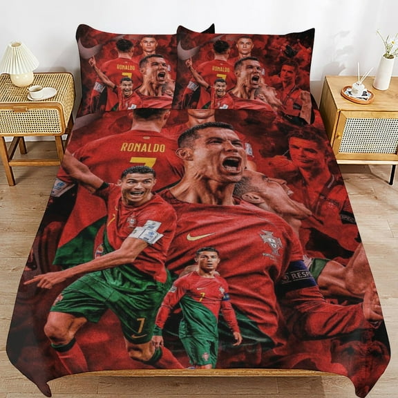 3 Piece Comfortable Bedding Set Cristiano Ronaldo Duvet Cover Twin Bed with 2 Pillowcase 102"x90"