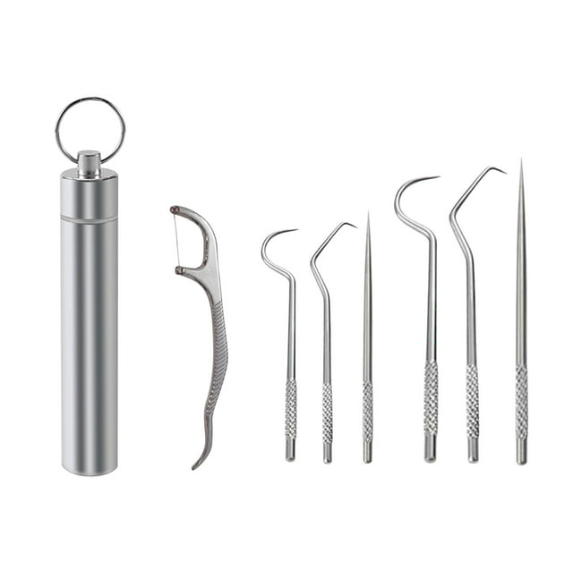 FcBaudy 304 Metal Tooth Picking Tool Stainless Steel Toothpick Portable Oral Tooth Cleaning Tool Set Metal pick one's teeth tool