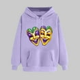 thumbnail image 2 of VBTAPA Womens Mardi Gras Hoodies Funny Mask Graphic Hooded Sweatshirt Carnival Themed Print Long Sleeve Drawstring Pullover Hoodie Holiday Hoody Tops Purple S, 2 of 6