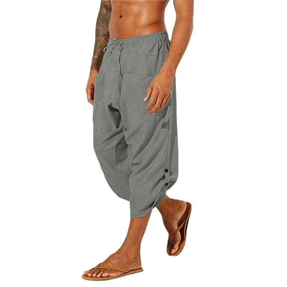 Men's Casual Pants Men Spring and Summer Pant Trouser Casual All Solid Color Fashion Loose Beach Pants Grey 3XL