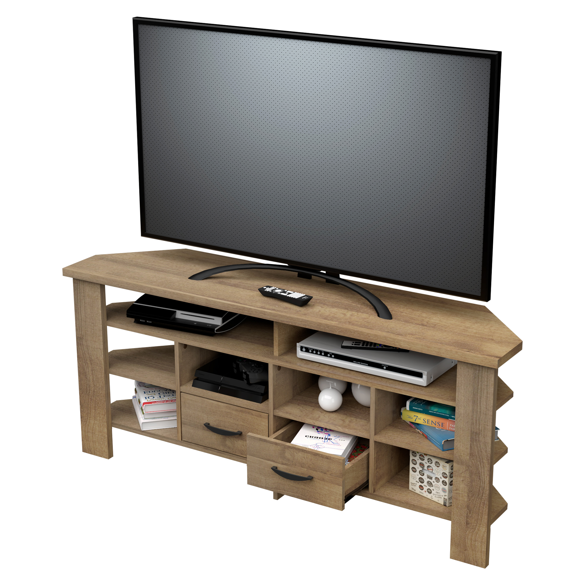 Inval 2-Drawer Corner TV Stand for TVs up to 60”, Amaretto