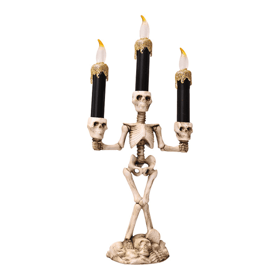 Halloween Flameless Flickering Candles Gothic-Style Skull Electronic Candle Lamp with a Unique Candlestick Design for Home Decoration Halloween Thanksgiving Decor