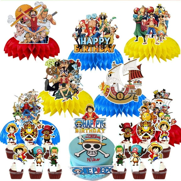 One Piece Party Decor Supplies Honeycomb Centerpieces Table Toppers Cake Toppers Decorations for Birthday