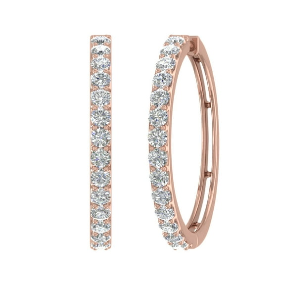 2 Carat (ctw) Diamond Hoop Earrings in 14K Rose Gold (SI1-SI2 Clarity)