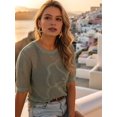 thumbnail image 6 of Women's Summer Short Sleeve Crochet Tops Hollow Out Floral Sweaters Beach Vacation Cruise Outfits Green XXL, 6 of 8