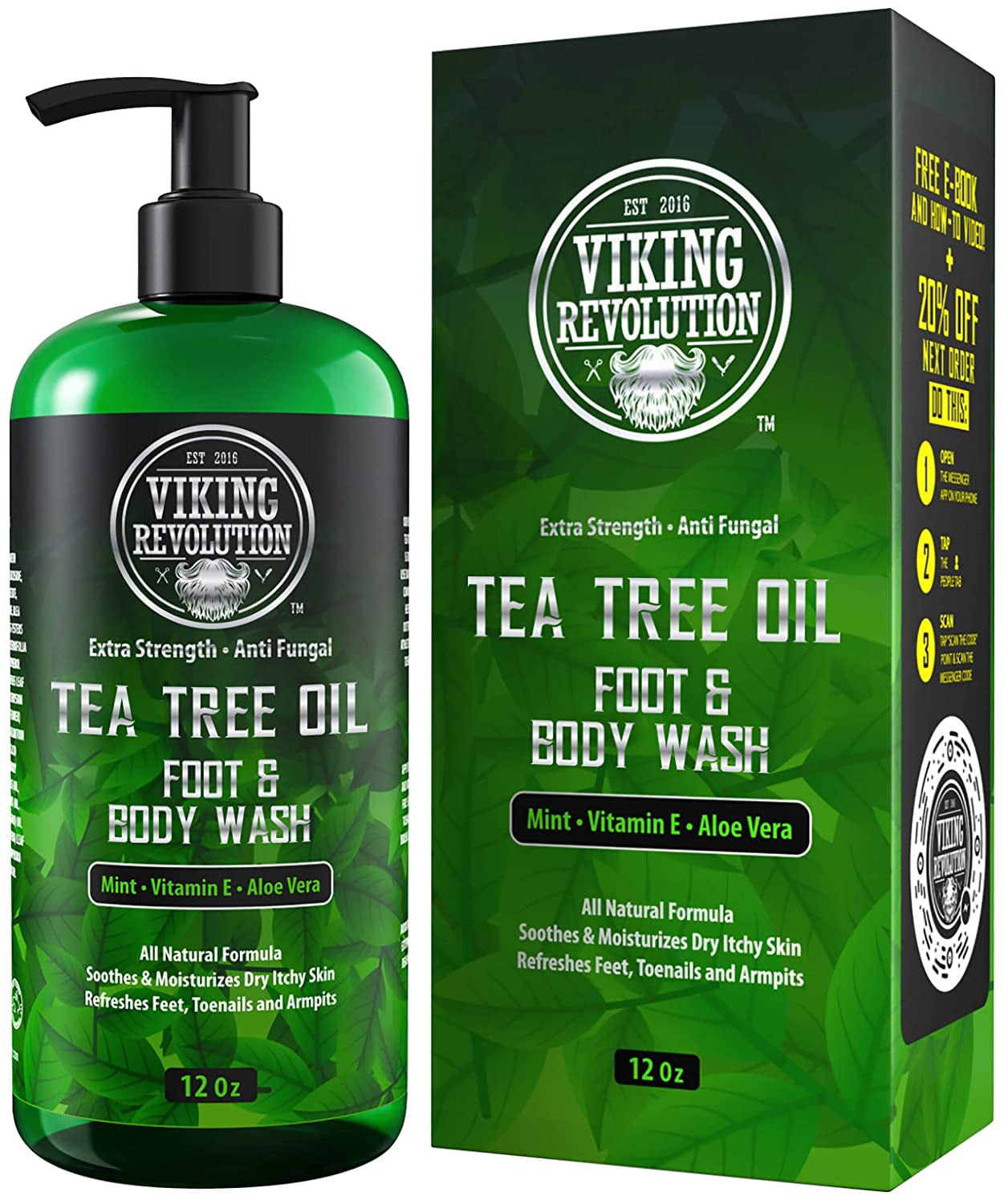Viking Revolution Antifungal Tea Tree Body Wash Soap for Men - Helps Athlete's Foot, Jock Itch, Eczema, Ringworm