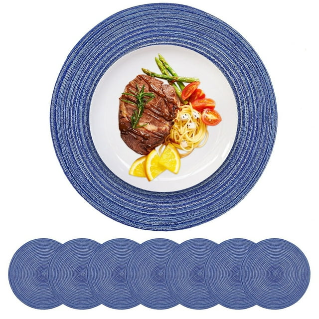 7 Piece Round Braided Placemats Set Heat Stain Proof Non Washable Dining Table for Home Kitchen Restaurant