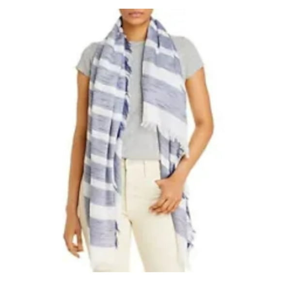 AQUA Womens Blue Cotton Striped Scarf Fringed Ischia Lightweight Scarf
