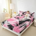 thumbnail image 4 of Manfei Pink Black Graffiti Twin Sheet Sets,Modern Abstract Geometric Twin Fitted Sheet,Vitage Stripe Pattern Flat Sheet For Kids,Super Cozy Room Decor,3pcs, 4 of 7