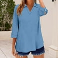 thumbnail image 2 of KDDYLITQ Womens Shirts Cotton Linen Basic 3/4 Sleeve Tops Collared Solid Color Casual Polo Shirts Work 2026 Blouse Blue XL, 2 of 6