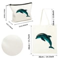 thumbnail image 3 of JEUXUS Blue Dolphin Tote Bag for Women Canvas 2 Pcs Cute Aesthetic Tote Bags with Zipper White, 3 of 7