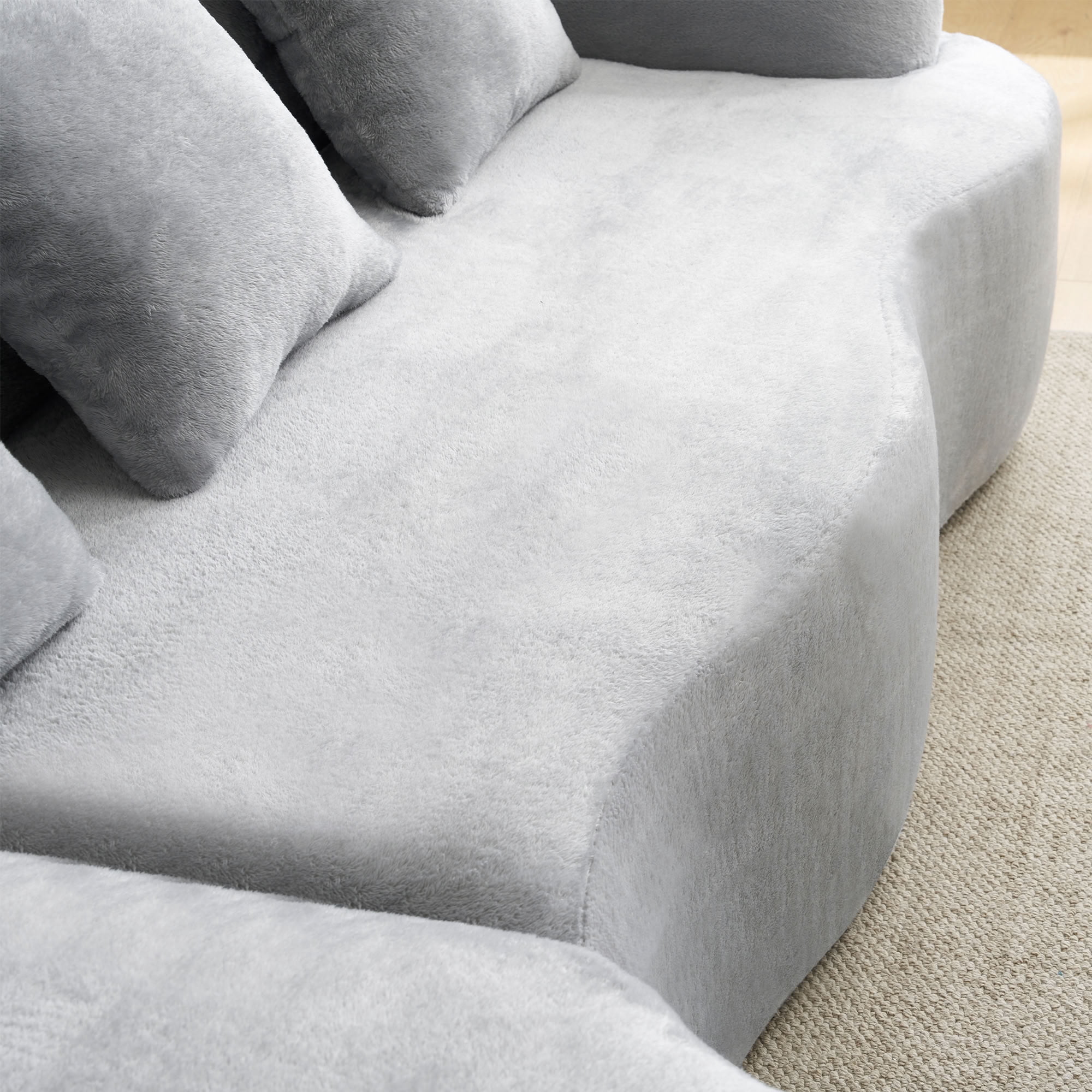 MAYEERTY L-Shaped Sectional Sofa with Curved Chaise Lounge, Chenille Modular Couch with 4 Throw Pillows, No-Assembly for Apartment Living Room Small Spaces