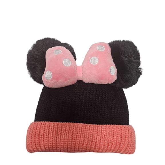 Pink Polka Dot Winter Minnie inspired Pom Beanie, Mickey minnie hat, winter hat , Mickey Minnie inspired , faux pearl beanie, Pom Pom hat / beanie