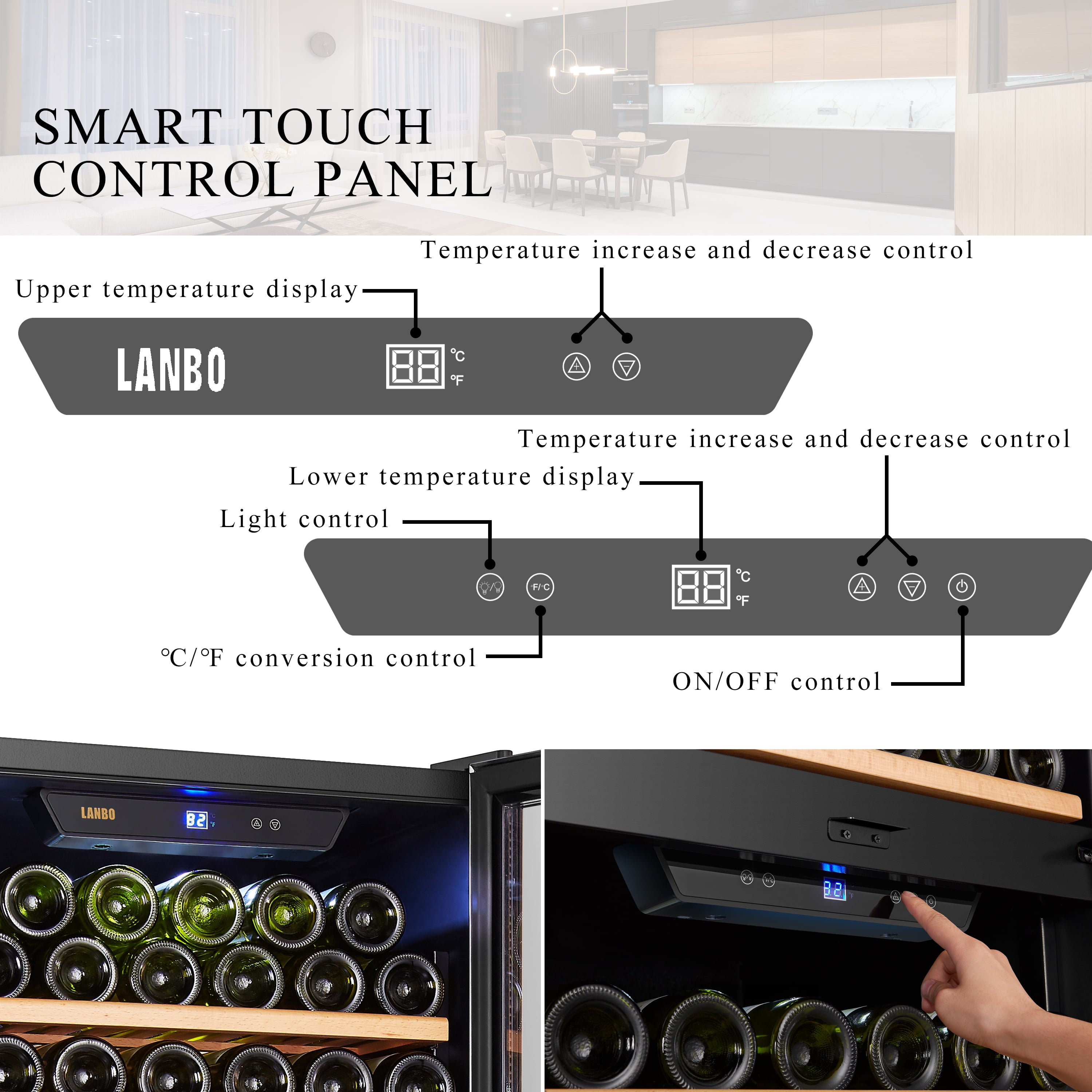 Lanbo 130 Bottle Built-in Dual Zone Wine Refrigerator 24 inch Width