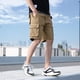thumbnail image 3 of Pantalones cortos cargo para hombre con cordón ajustable, color caqui liso, elásticos, con bolsillo frontal, bermudas anchas de nailon de lujo para hombres grandes y altos, 3 of 5