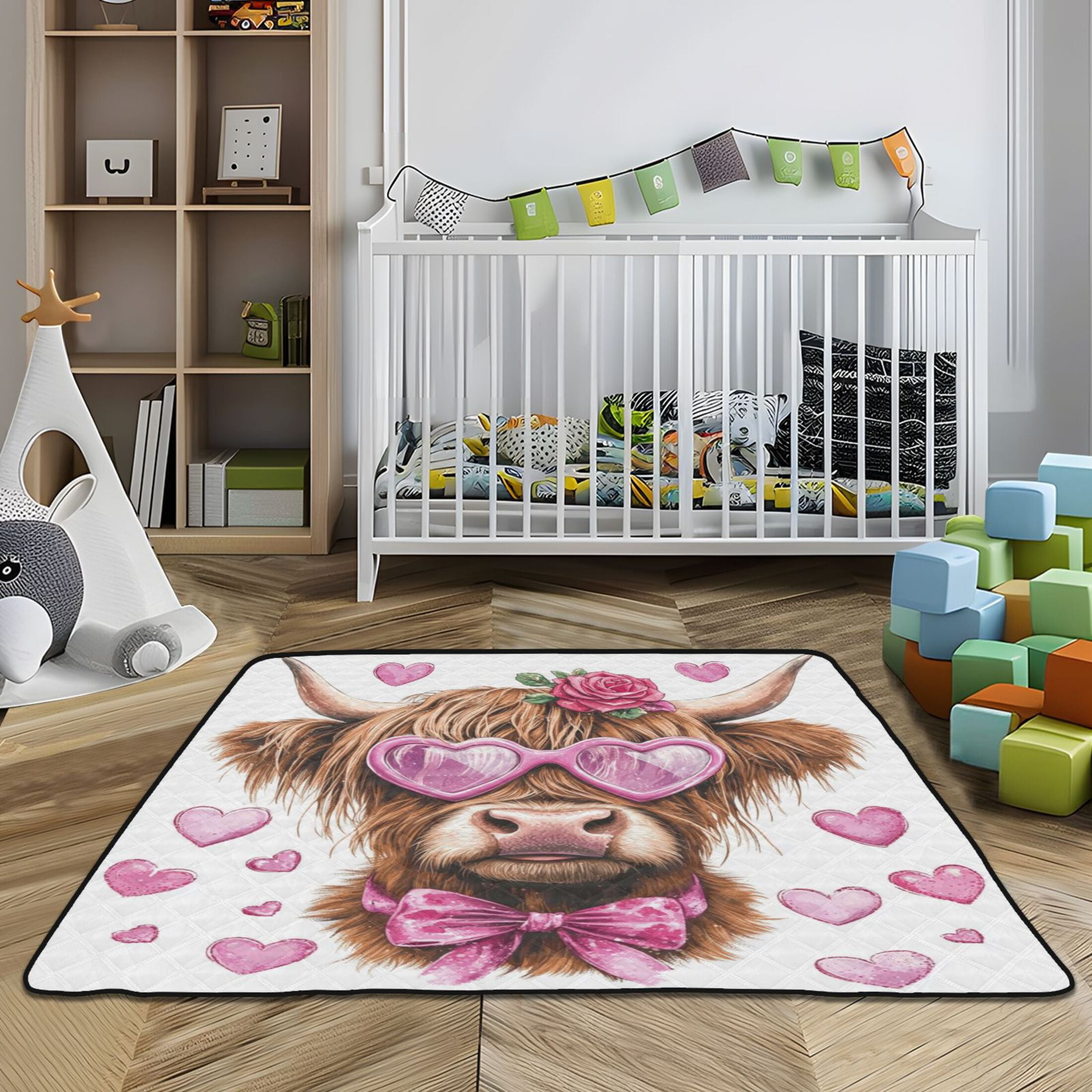 WOBOGO Cow with Love Pattern Baby Playmats Extra Large Waterproof Rollable Activity Pads for Toddlers 50×50inch