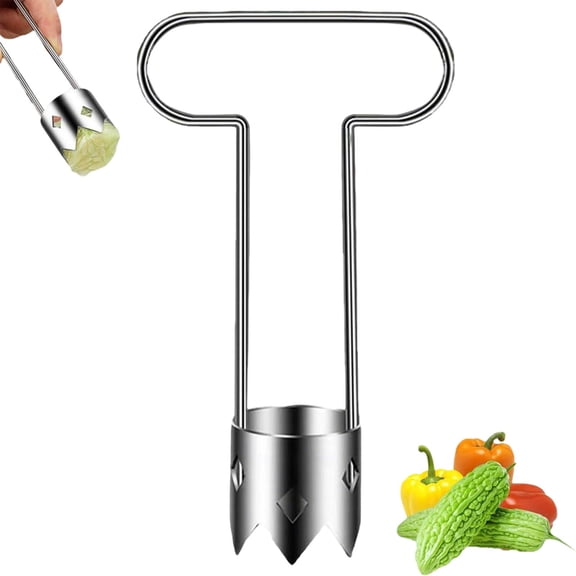 304 Stainless Steel Fruit and Vegetable Corer, Core Remover Tool with Serrated Blades, T Shaped Handle Pepper Corer, Multifunction Apple Pear Seed Remover for Kitchen