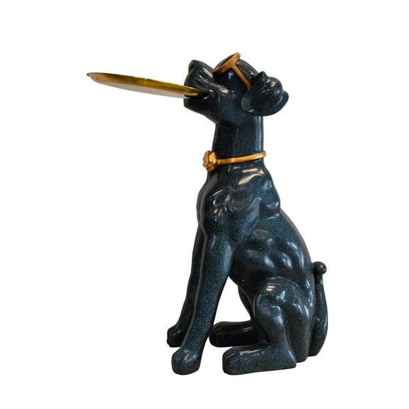 Nifao Happy Host Dog Resin Statue with A Tray, Blue Finish – Home Decor Sculpture, 25"L x 12"W x 31"H