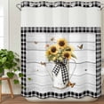 thumbnail image 3 of Vintage Sunflower No Hook Shower Curtain Waterproof,Bathroom Curtains with Snap in Liners and See Through Top Window,Spring Floral Summer Botanical Plaid Hotel Style Bathtub Curtains Shower 72"Wx78"L, 3 of 8
