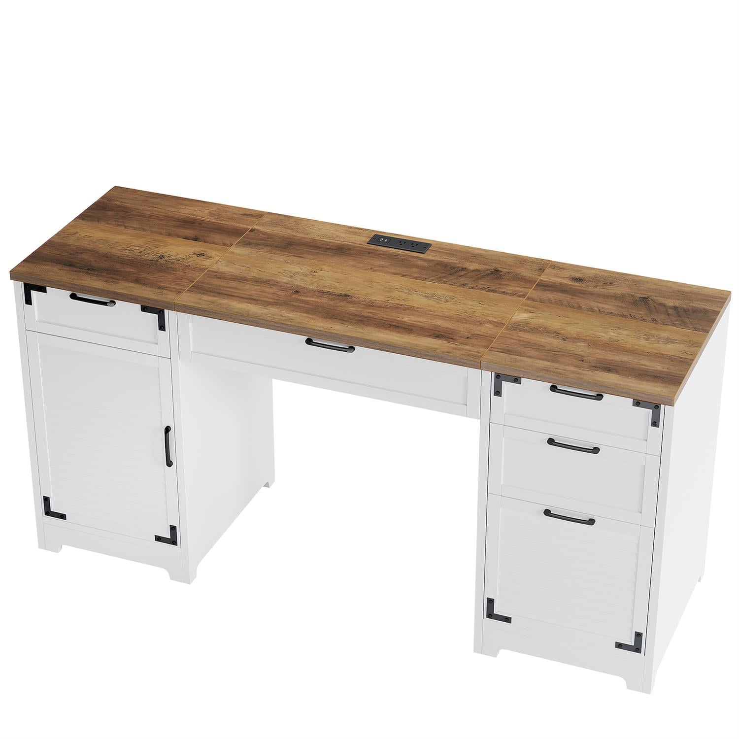 Demi Bonn 59" Modern Wood Office Desk with Spacious Storage for Executive Workstation, Premium Organization, White
