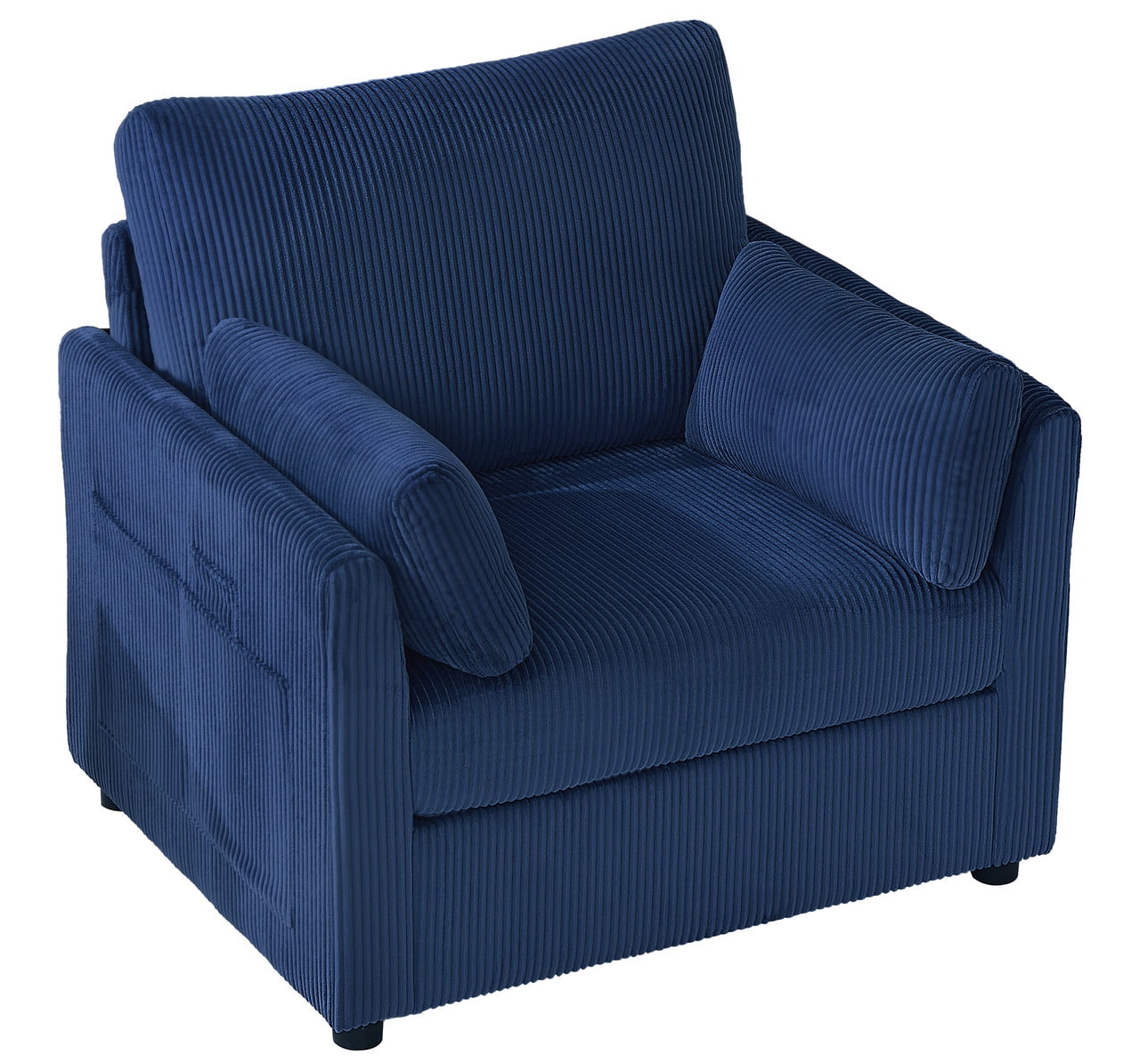 37.75"W Oversized Single Sofa, Corduroy Accent Reading Chair w/ Storage Pockets, Modern Upholstered Armchair w/ 2 Pillows