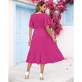 thumbnail image 3 of Vestido de verano AUSELILY para mujer, cuello en V, manga corta, rojo rosa, 3 of 6