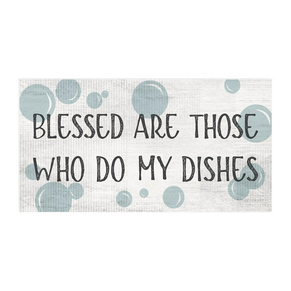 Blessed Are Those Who Do Dishes Aqua Bubbles 20 x 10 Wood Wall Sign Plaque