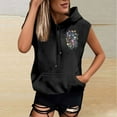 thumbnail image 4 of Tops for Women Clearance under $5 Sleeveless Printed Pocket Hat Rope Hooded Top Black L, 4 of 5