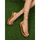 thumbnail image 5 of Women Gold Color Metallic Tie Leg Design Thong Sandals, Flat Sandals For Party, 5 of 5
