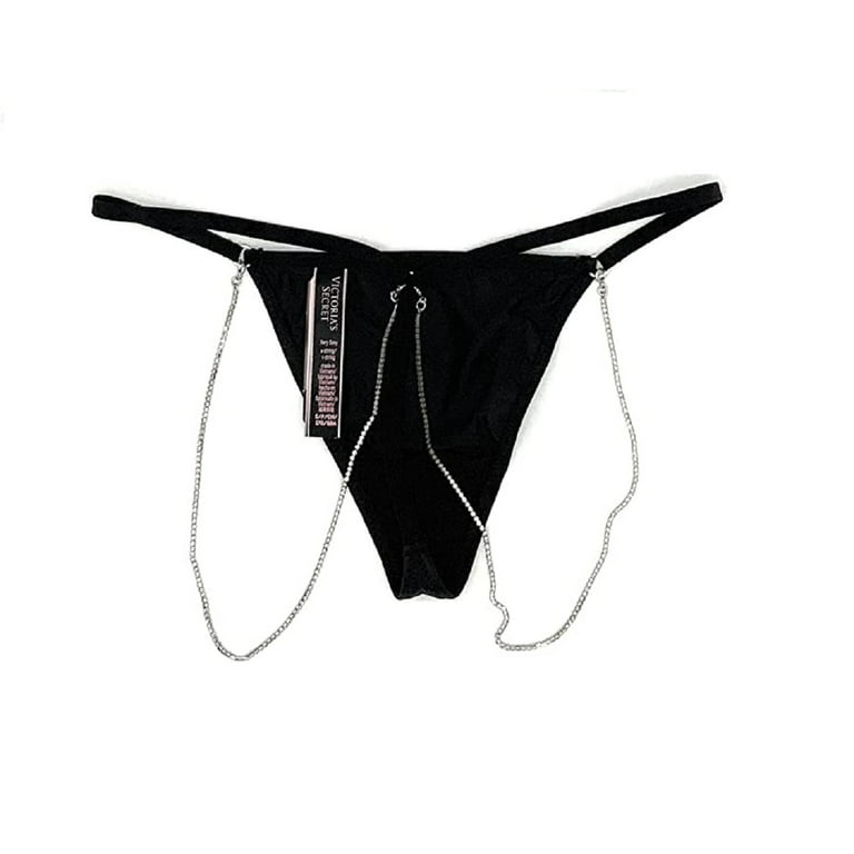 Victoria's Secret Bombshell Shine Thong Panty Black Chain Size X-Large NWT