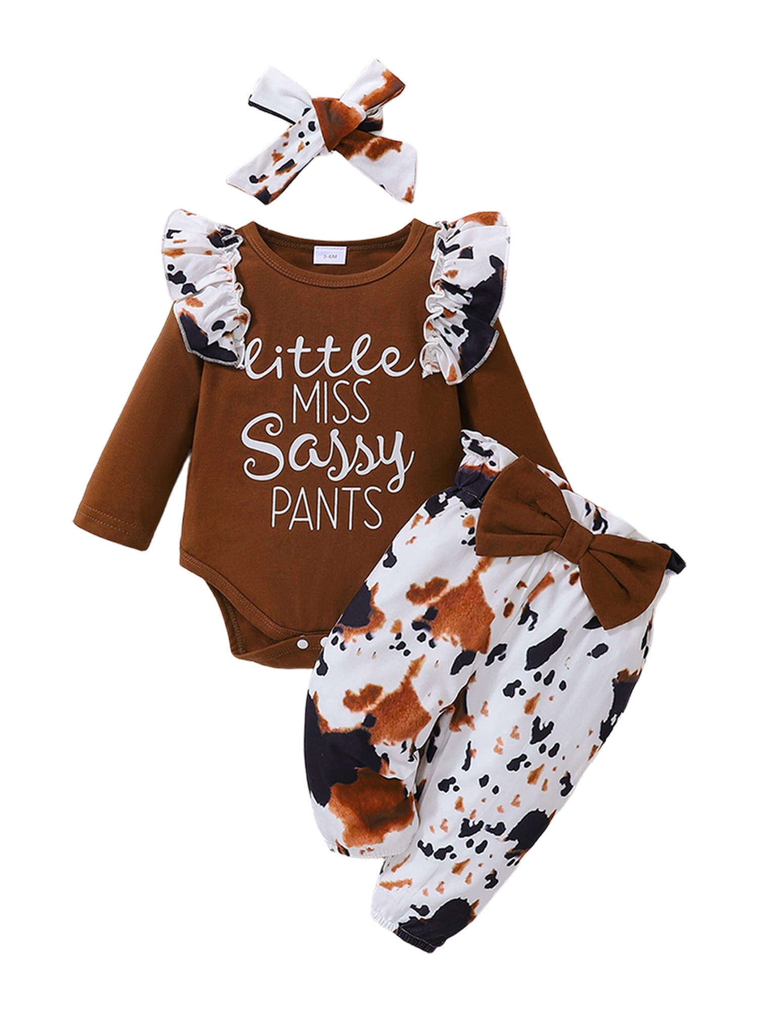 LAPAKIDS 9 Months Baby Girl Clothes 12 Months Girl Outfits Ruffle Sleeve Bodysuit + Cow Print