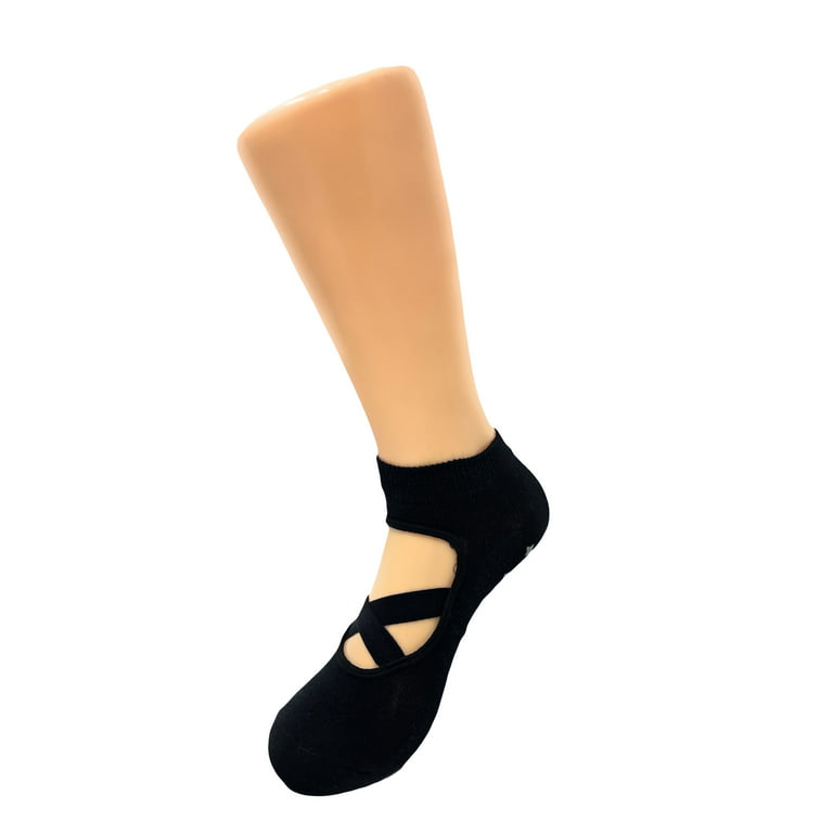 Non-Slip Grip Yoga Socks with Straps Studio Socks for Women Black 3 Pairs 