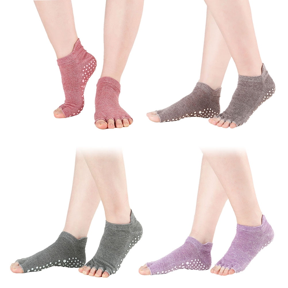 NICEXMAS 4 Pair of Womens Yoga Socks Toeless NonSkid Silicone Soles