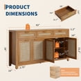 thumbnail image 2 of 63 Inch Farmhouse Rattan Sideboard Buffet, Oak Color Storage Credenza with 3 Drawers, 4 Doors and Adjustable Shelves for Dining Room & Entryway, 2 of 7
