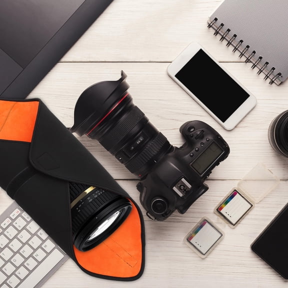 ETEREAUTY Orange Neoprene Lens Pouch with Thickened Protective Wrap Cloth for Travel and Camera Gear Storage
