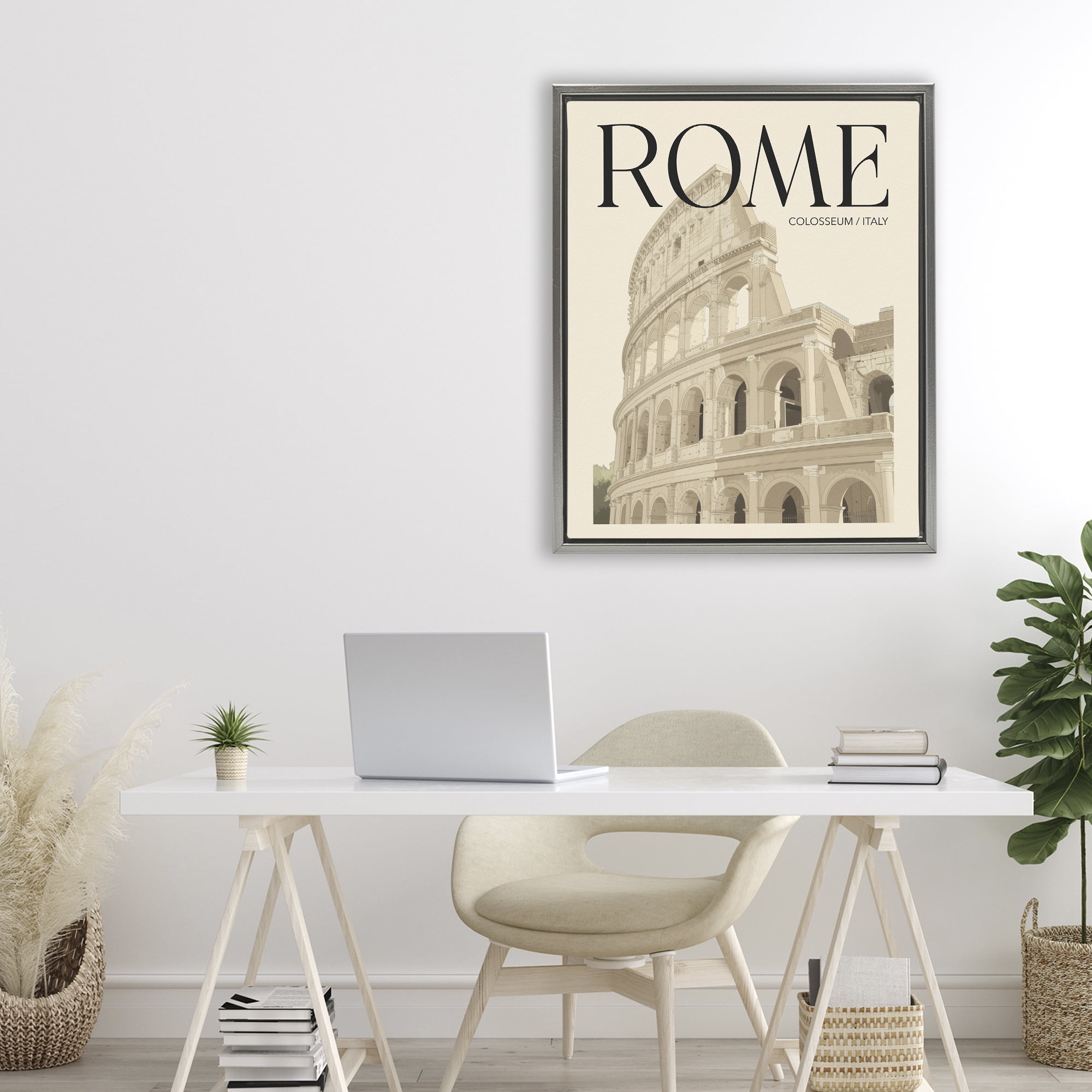 Stupell Industries Vintage Rome Colosseum Gray Framed Floater Canvas Wall Art, design by Andreas Magnusson