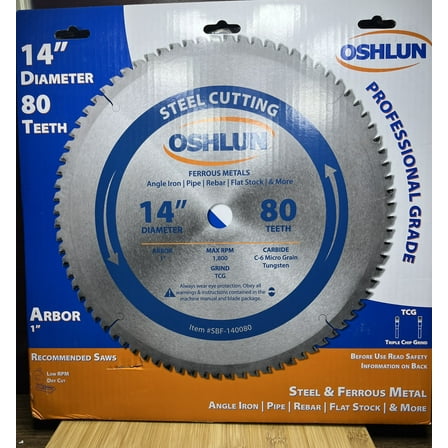 Oshlun SBF-140080 14-Inch 80 Tooth TCG Saw Blade with 1" Arbor Mild Steel #N210