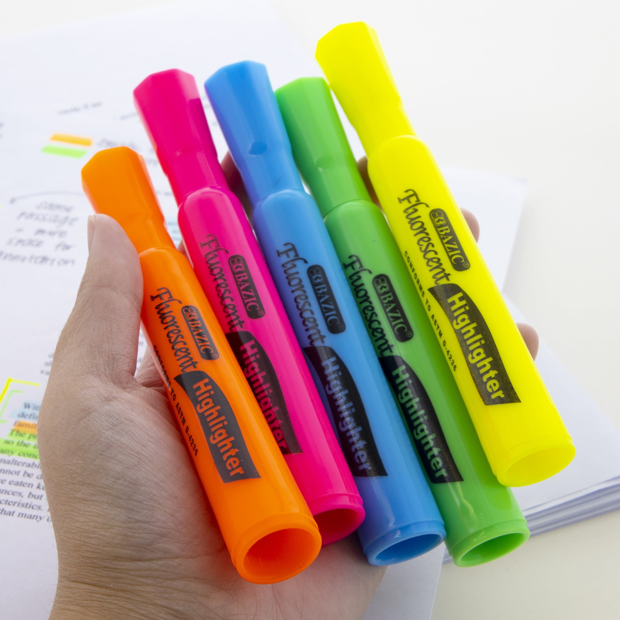 BAZIC Highlighter Assorted Color Chisel Tip Unscented Marker, 144-Count