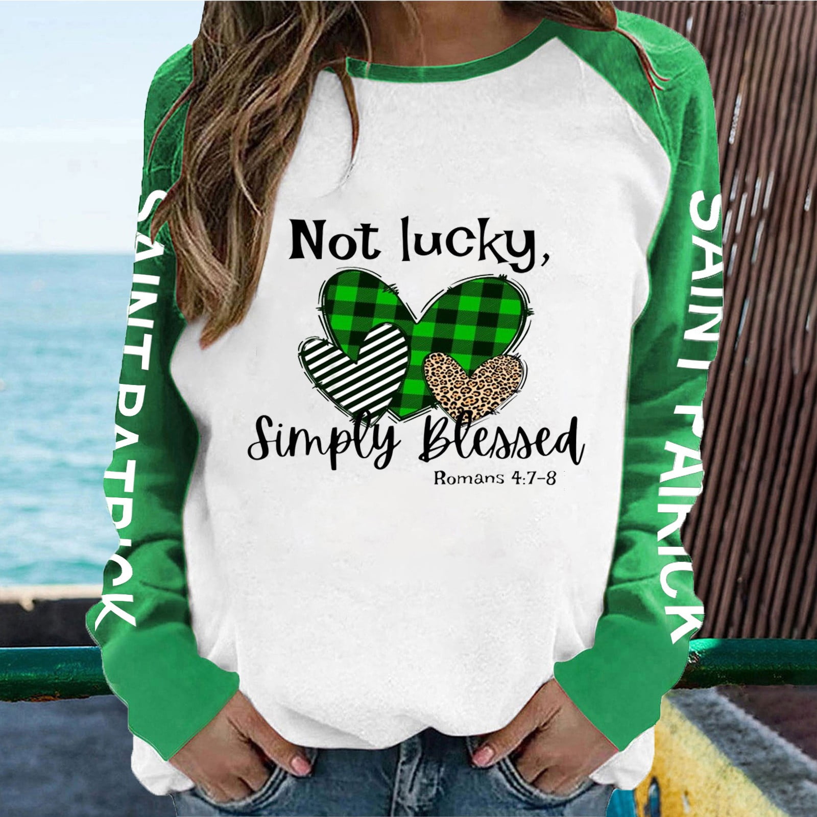 zanvin 2024 St Patricks Day Shirt for Women Long Sleeve Cute Print Tops Holiday Green Clover T Shirt Casual Loose Dressy Blouses Green L Walmart